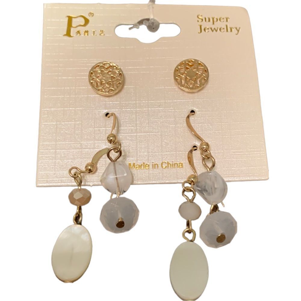 Three gold tone pair earrings. NWOT.